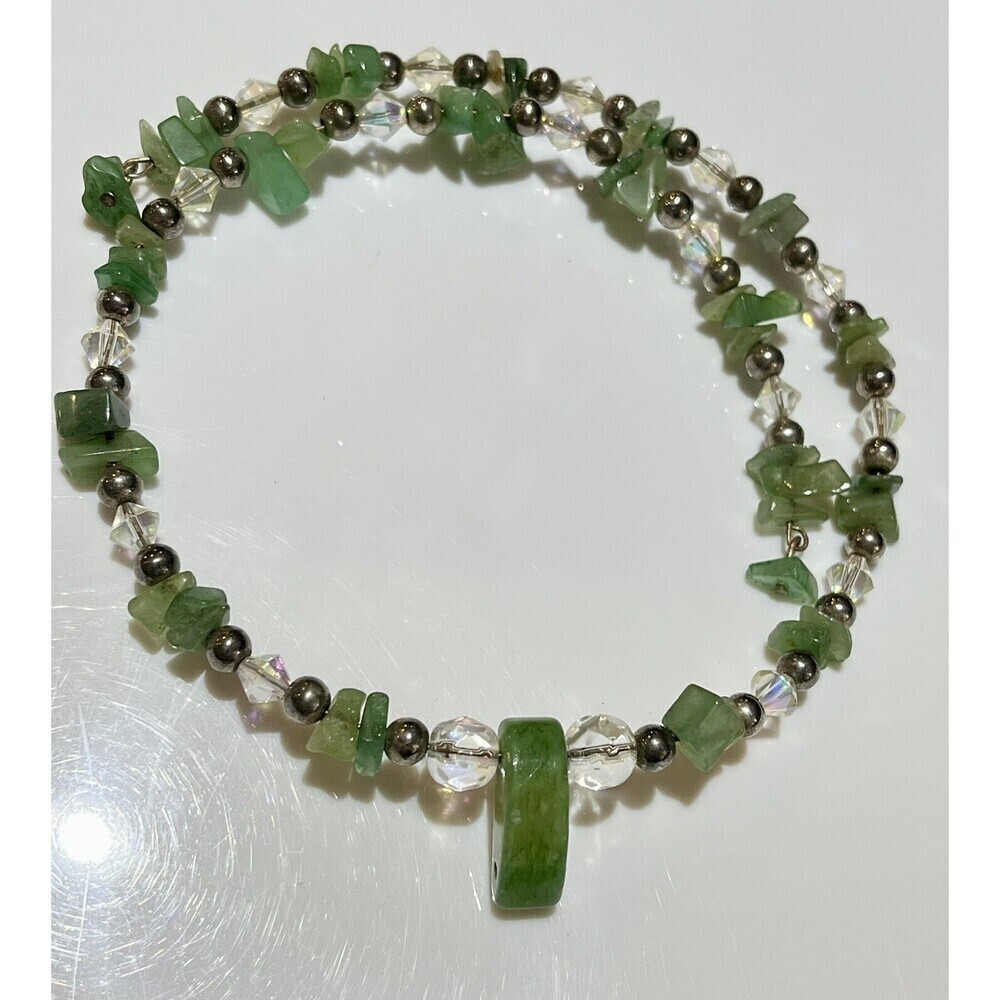 Beautiful VTG Hydrogrossular Garnet Chip Crystal Sterling Choker Necklace Boho